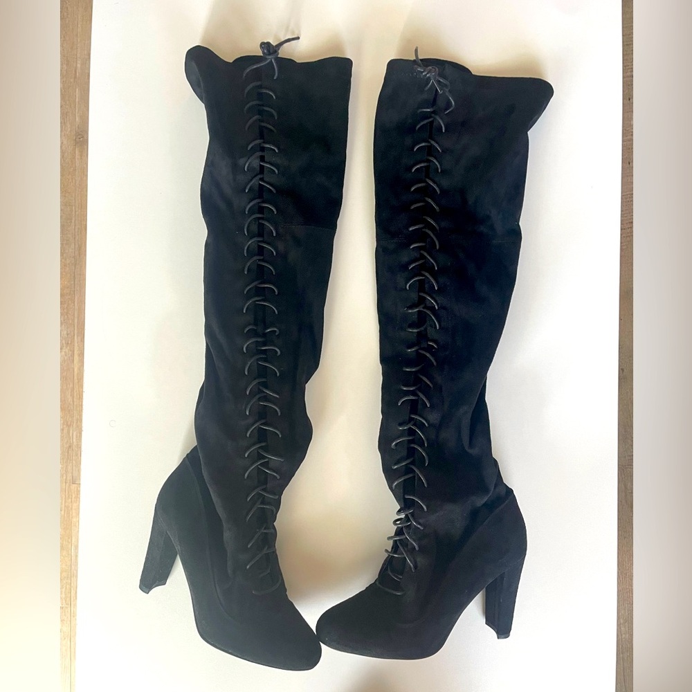 Black Lace-Up Knee-High Boots - Fashion nova
